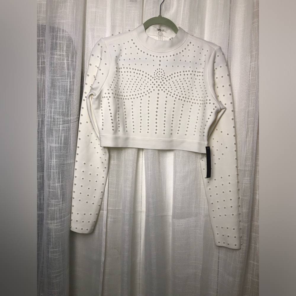 VENUS White Studded Crop Top. NWT size Large - Picture 6 of 16